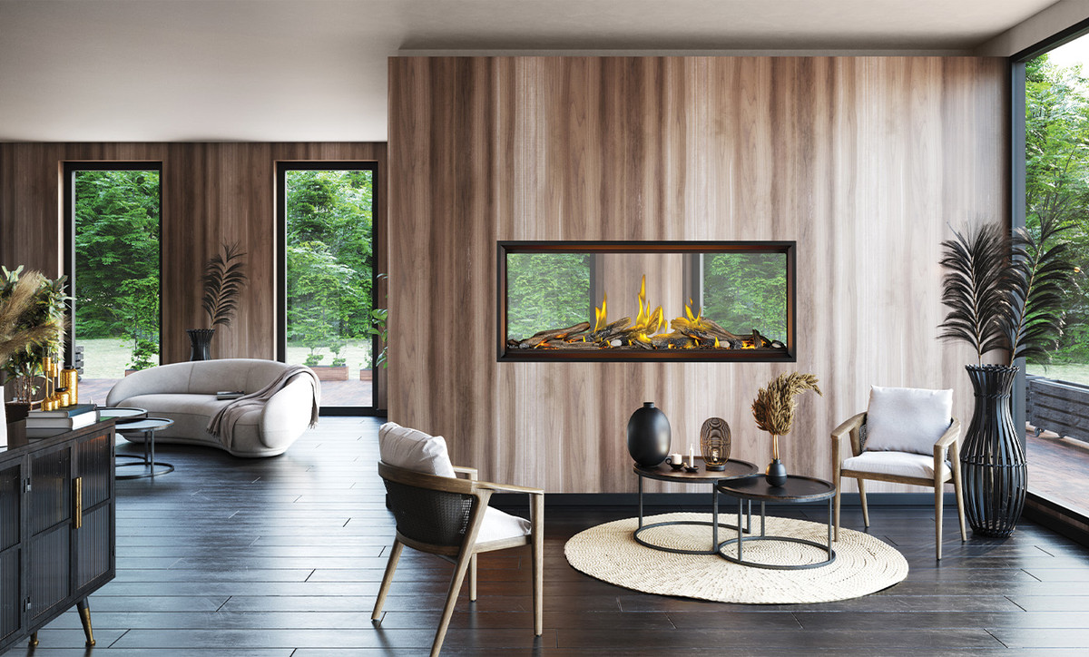 Napoleon Tall Vector with Luminous Logs 74" See-Through Linear Direct Vent Gas Fireplace - TLV74LN2