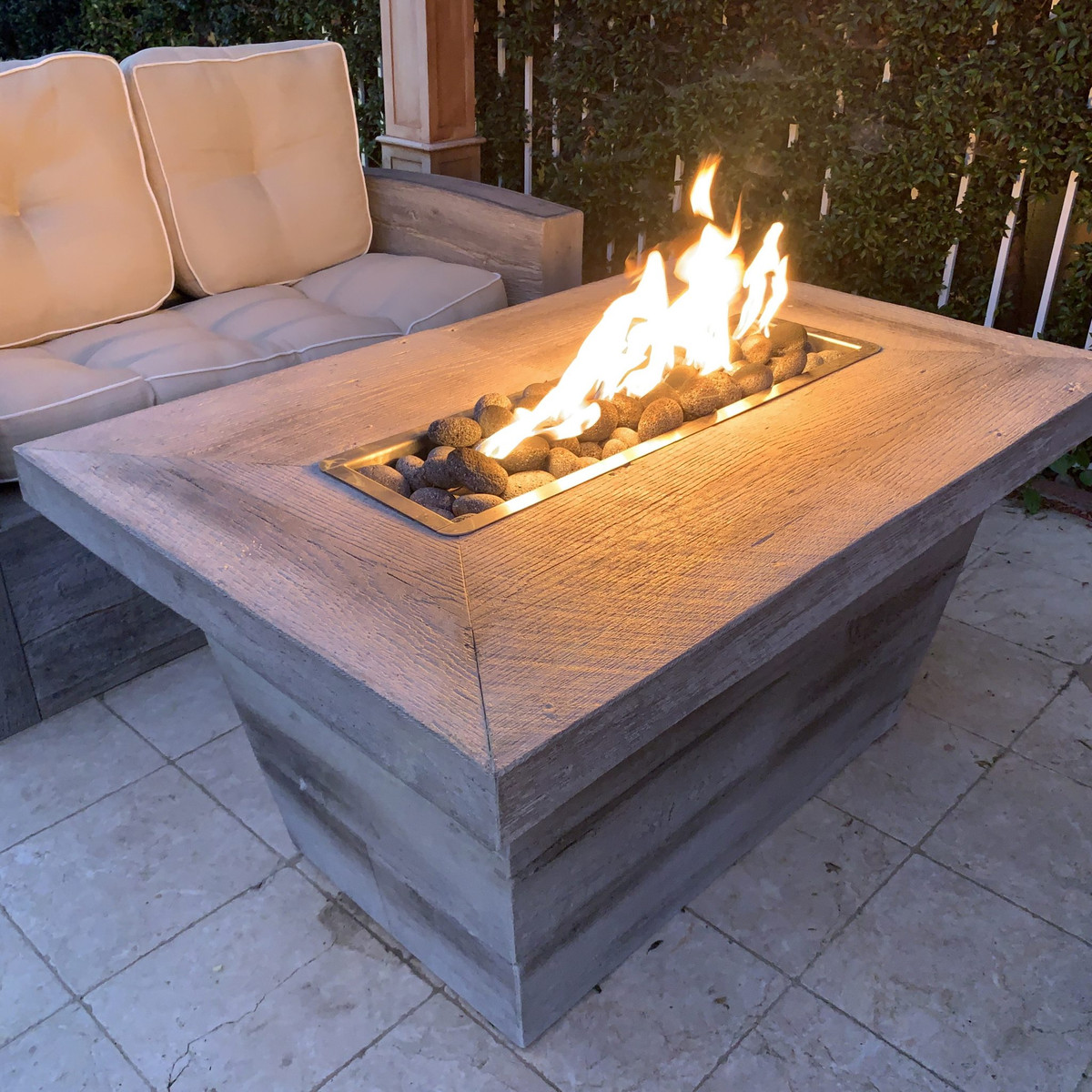 The Outdoor Plus Carson 84"x 16" Tall Fire Table, Wood Grain GFRC Concrete - OPT-CRS8436LW