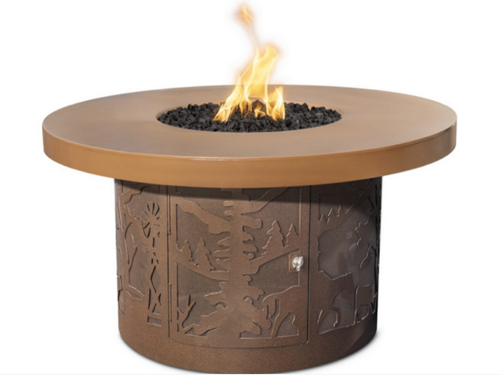 The Outdoor Plus Outback 46" Round Fire Table, Cattle Ranch Design with GFRC Top and Powder Coated Base,  Plug & Play Electronic Ignition - OPT-OBRCR46EKIT