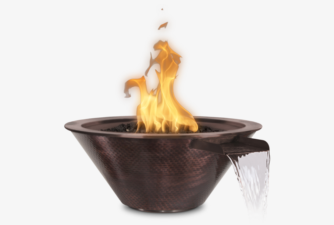 The Outdoor Plus Cazo 36" Fire & Water Bowl, Hammered Copper - OPT-102-36NWCB