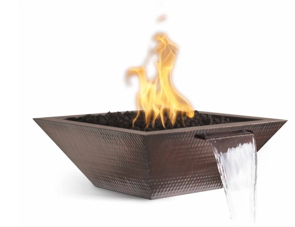 The Outdoor Plus Maya 36" Fire & Water Bowl, Hammered Copper - OPT-36SCFW