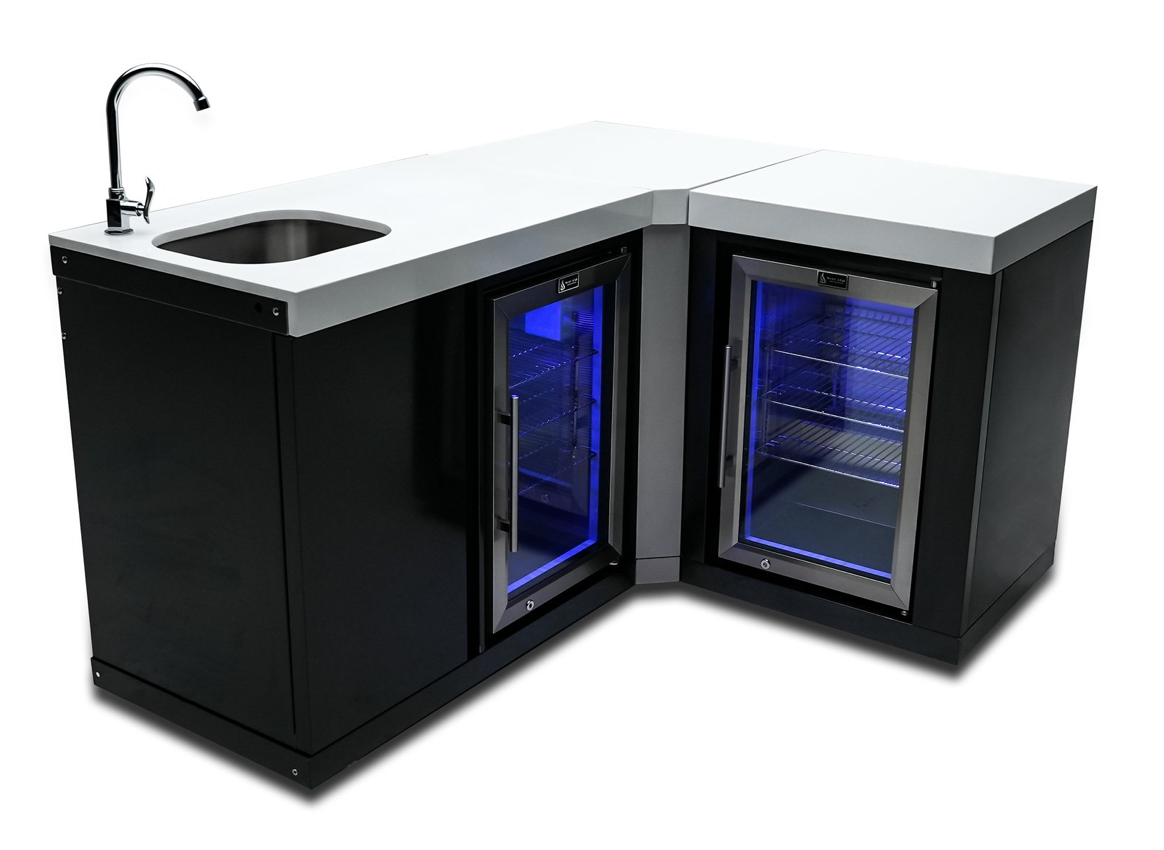 Mont Alpi Black Stainless Steel Beverage Center With 90-Degree Corner And Fridge Cabinet - MA-BEVBSS90FC