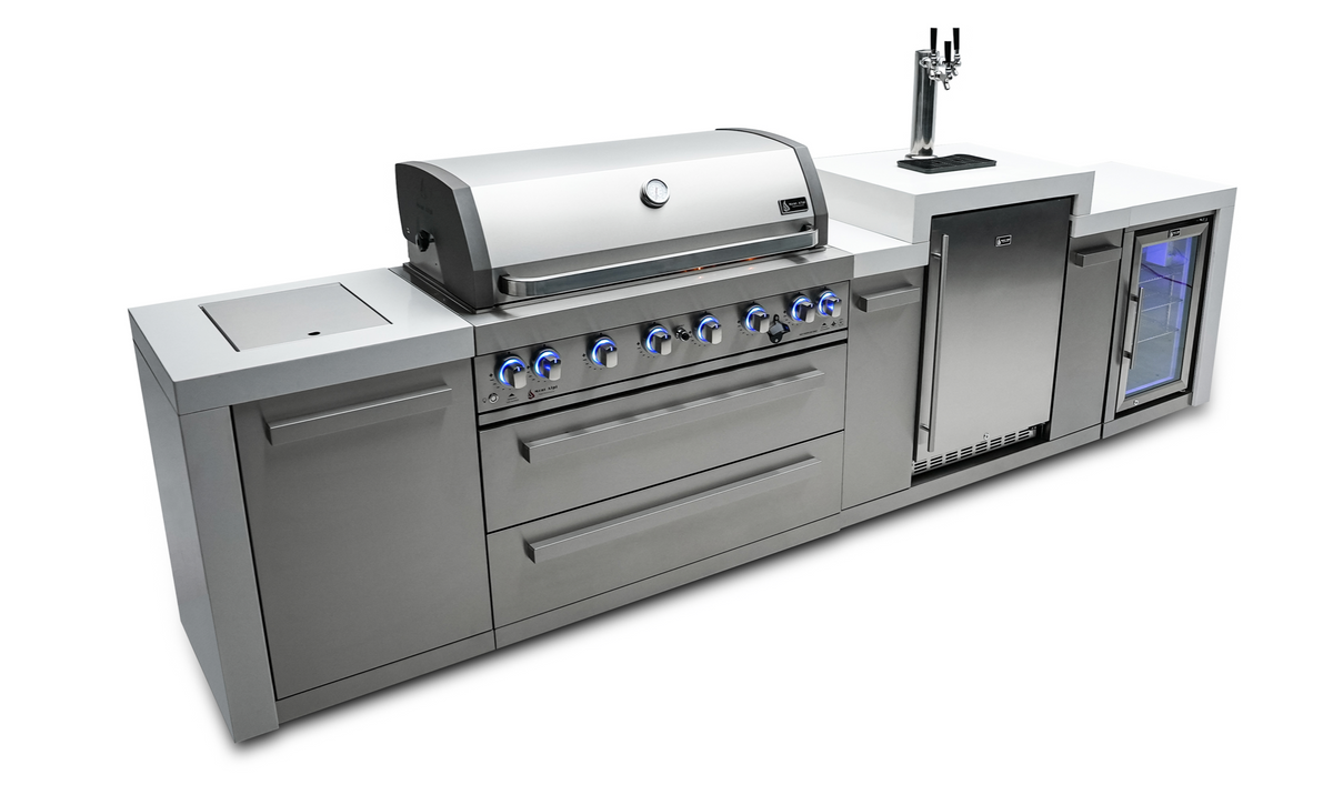 Mont Alpi 805 Deluxe 6-Burner Island with Kegerator and Fridge Cabinet - MAi805-DKEGFC