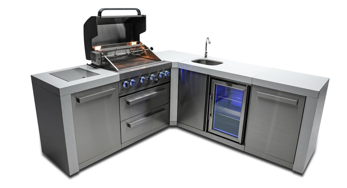 Mont Alpi 400 Deluxe 4-Burner Island with 90-Degree Corner and Beverage Center - MAi400-D90BEV