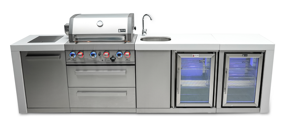 Mont Alpi 400 Deluxe 4-Burner Island with Beverage Center, and Fridge Cabinet -MAi400-DBEVFC