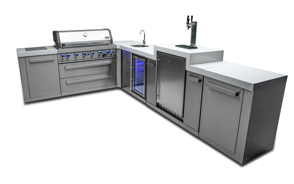 Mont Alpi 805 Original 6-Burner Island with 90-Degree Corner, Kegerator, and Beverage Center - MAi805-90KEGBEV