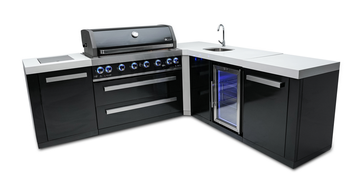 Mont Alpi 805 Black Stainless Steel Island with 90-Degree Corner and Beverage Center -MAi805-BSS90BEV
