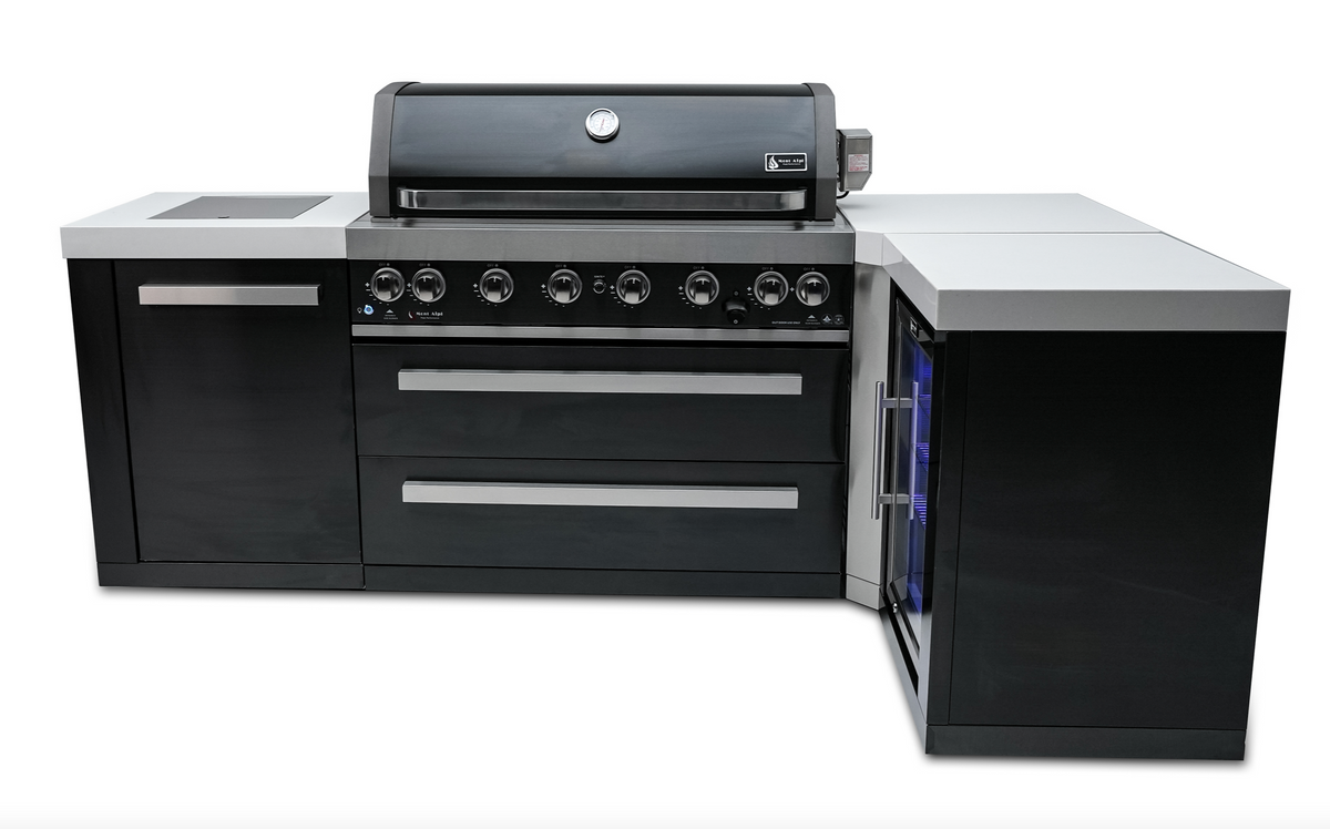 Mont Alpi 805 Black Stainless Steel Island with 90-Degree Corner and Fridge Cabinet - MAi805-BSS90FC