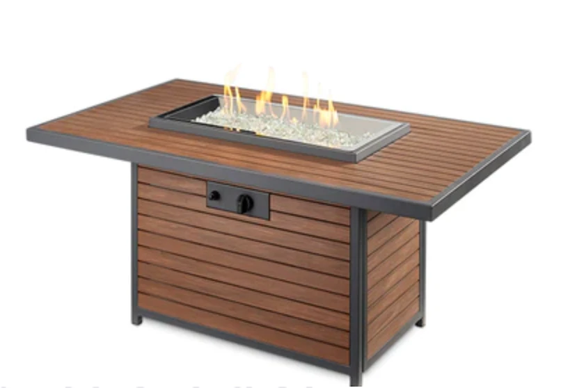 Outdoor Greatroom Kenwood Rectangular Chat Height Gas Fire Pit Table, Umber Brown - KW-1224-19-K