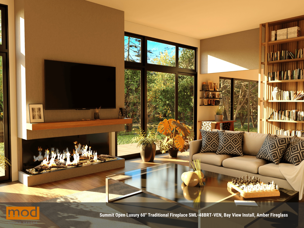 Summit Open Luxury Linear 60" Open-Hearth Gas Fireplace – Multi ...