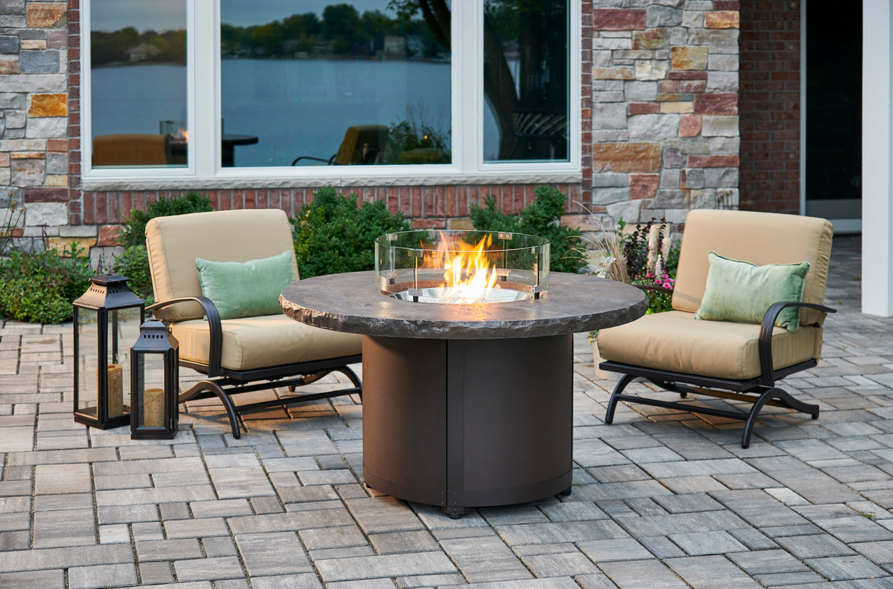 Outdoor Greatroom Beacon Round Gas Fire Pit Table, Marbleized