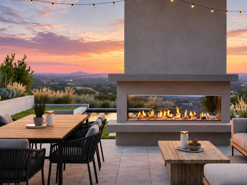 Majestic Lanai 60" Outdoor See-Through Gas Linear Fireplace on a Modern Patio | Mod Living Spaces