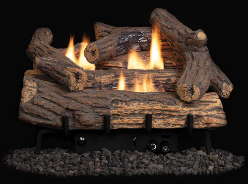 Superior Double-Flame Golden Oak Ceramic Fiber Vent Free Log Set - LVD18(24)GO-B