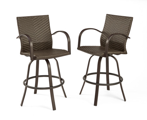 Outdoor Greatroom Leather Wicker Bar Stools - NAPLES-4030-L