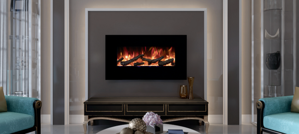 Amantii 34" Wall Mount/Flush Mount Electric Fireplace with Glass Surround - WM-FM-34-4423-BG