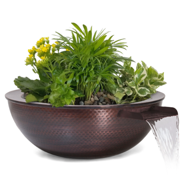 The Outdoor Plus Sedona 27" Planter & Water Bowl, Hammered Copper - OPT-27RCPRPW