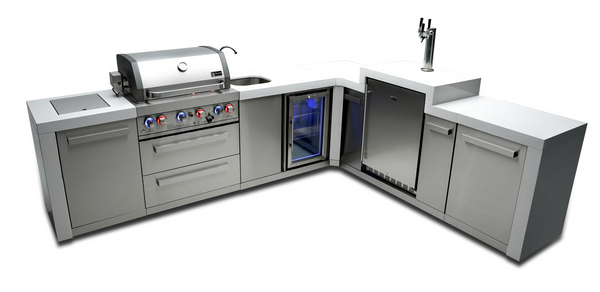 Mont Alpi 400 Deluxe 4-Burner Island with 90-Degree Corner, Kegerator, and Beverage Center - MAi400-D90KEGBEV