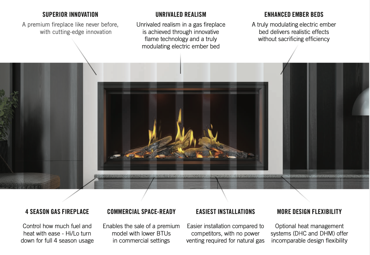 Napoleon Tall Linear Vector 62 Direct Vent Gas Fireplace with Luminous Logs