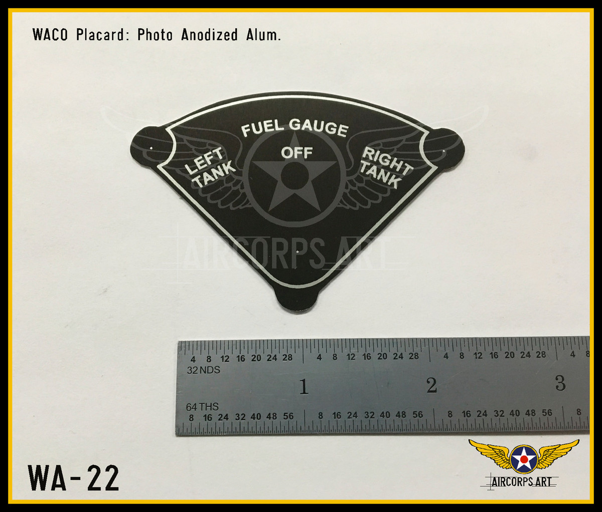 Waco Aircraft Co Fuel Gauge Left Tank Right Tank Placard WA22