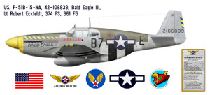 P-51B Mustang "Bald Eagle III" -  Lt Robert Eckfeld -  374th Fighter Squadron -  361st Fighter Group -  1944 Decorative Vinyl Decal