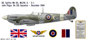 Spitfire Mk IXc, S/L John Plagis, OC No 126 Squadron, Royal Air Force, December 1944 Decorative Vinyl Decal