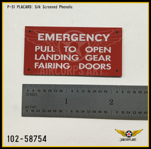 P/N - 102-58754 - PLATE - HYDRAULIC FAIRING DOOR EMERGENCY LOWERING INSTRUCTION
