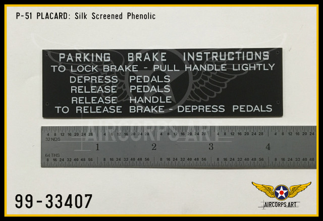 P/N - 99-33407 - PLATE - PARKING BRAKE INSTRUCTION