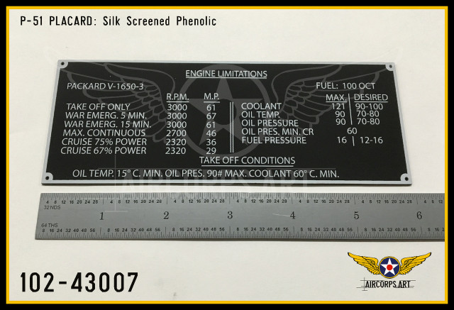 P/N - 102-43007 - PLATE - ENGINE LIMITATIONS NAME