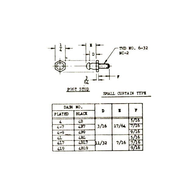 AN227-4BL7 Post - Fastener - Snap and Curtain - Black 7/16 Post 7/16 Stud
