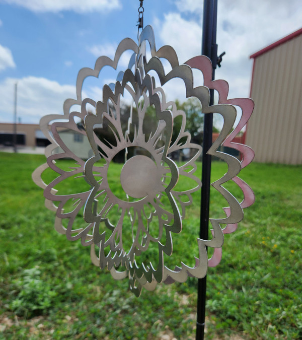 steel windspinner, stainless steel windspinner, stainless steel garden art, stainless steel lawn art, steel lawn art, metal lawn art,