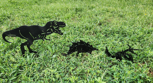 dinosaur stakes, Jurassic Park, jurassic park home decor, dinosaur lawn decor, dinosaur home decor, jurassic park lawn decor, triceratops garden stake, iguanadon garden stake, trex garden stake, pteradactyl garden stake, stegosaurus garden stake