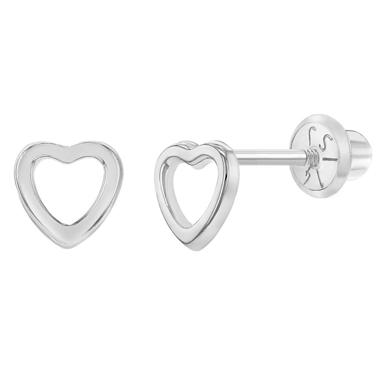 Sterling Silver Open Heart Earrings for Girls With Screw Backs, Toddler  Stud Earrings, Baby's First Earrings, Hypo-allergenic, Nickel Free 