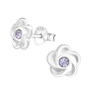 Children's Silver Flower Ear Studs with Crystal - EF21991