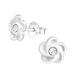 Children's Silver Flower Ear Studs with Crystal - EF21991