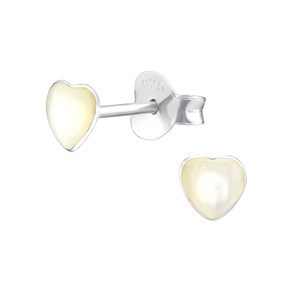 Children's Silver Heart Ear Studs with Imitation Stone