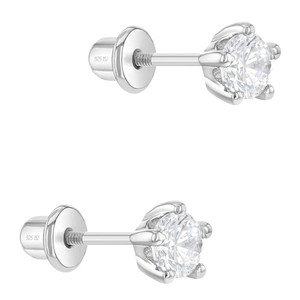 925 Sterling Silver Classic 4mm Prong Set Toddler Girls Cubic Zirconia Stud Earrings