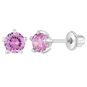 925 Sterling Silver Classic 4mm Prong Set Toddler Girls Cubic Zirconia Stud Earrings