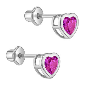 925 Sterling Silver 6mm Bezel Cubic Zirconia Heart Screw Back Stud Earrings for Girls