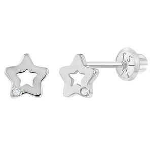 14k White Gold 5mm Small Star Diamond Screw Back Stud Earrings for Babies & Toddler Girls