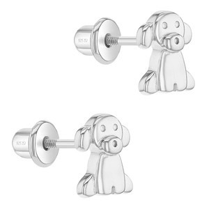 925 Sterling Silver Puppy Dog Pet Animal Earrings Screw Stud Back for Kids Young Girl