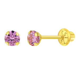 14k Yellow Gold 3mm CZ Prong Set Solitaire Screw Back Stud Earrings Toddlers Girls