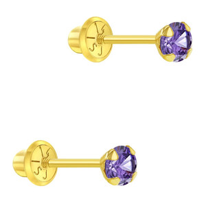 14k Yellow Gold 3mm CZ Prong Set Solitaire Screw Back Stud Earrings Toddlers Girls