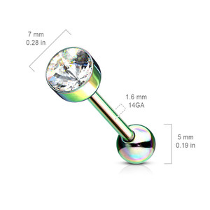 Press Fit 7MM Crystal Flat Top 316L Surgical Steel Barbell Tongue Ring