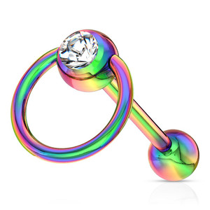 Clear Gem with Slave Ring 316L Surgical Steel Barbell Tongue Ring