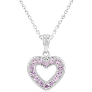 925 Sterling Silver CZ Small Open Heart Pendant Necklace for Girls 16"