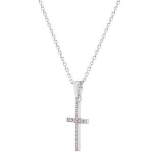 925 Sterling Silver Cubic Zirconia Small Cross Pendant Necklace Kids Girls 16"