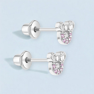 925 Sterling Silver CZ Mouse Baby Screw Back Stud Earrings Fits Toddlers & Girls