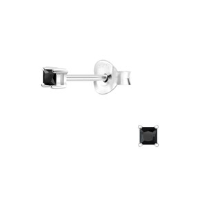2mm Square Cubic Zirconia Silver Stud Earrings