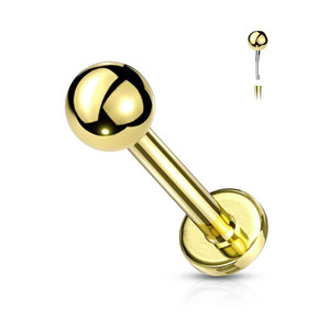 Push In Top Ball PVD Over 316L Surgical Steel Threadless Labret, Monroe, Flat Back Stud