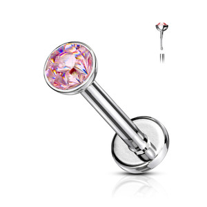 Gem Set Top Push In Threadless 316L Surgical Steel Flat Back Stud for Nose, Labret, Monroe, Cartilage